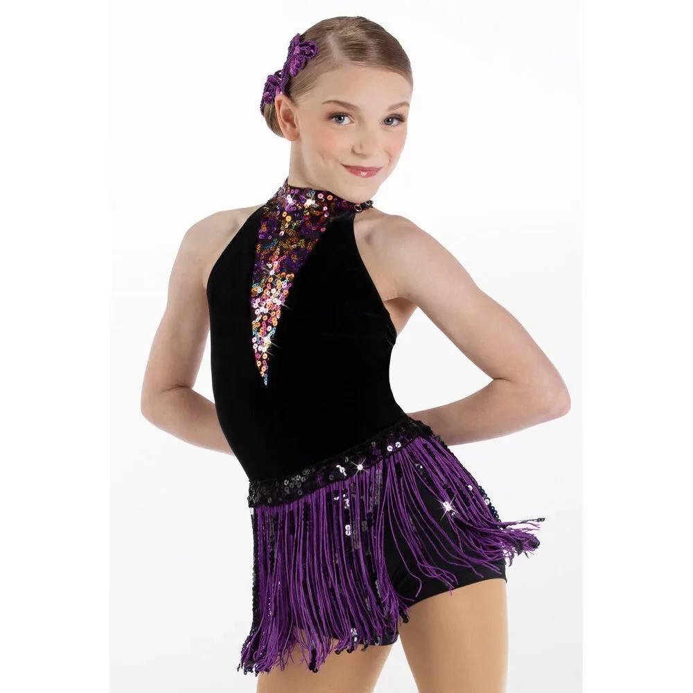 Pre-Owned Dance Costume Weissman 12312 XXL Child Purple Fringe Dress Jazz Sequin